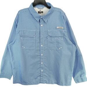 Habit River Guide Fishing Shirt Mens 2XL Blue Check Vented UV Lakeside Outdoors